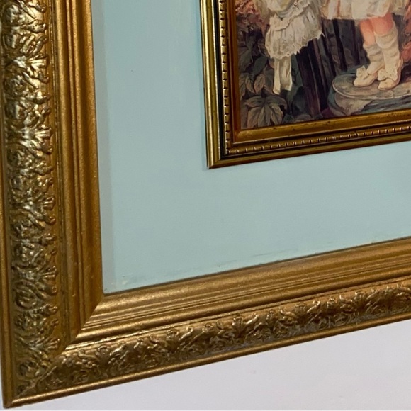 VINTAGE Gold wood framed ART print Fred Morgan “OVER THE GARDEN WALL” pears soap - Picture 4 of 11